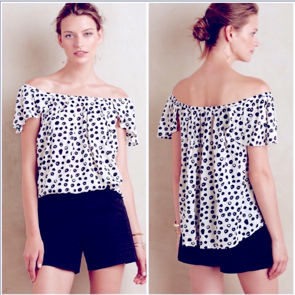 Anthropologie Polka Dot Off the Shoulder Top